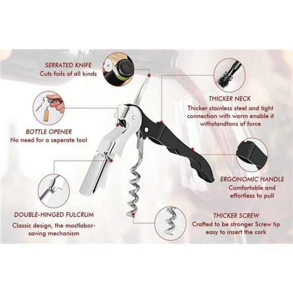 Wine Bottle Opener Set Corkscrew Foil Cutter Beer Opener Bartender Tool 4 Pack - Picture 3 of 8